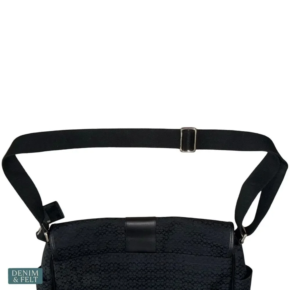 Coach Signature Hudson Messenger Laptop Bag Black‎ Canvas Leather Trim Briefcase